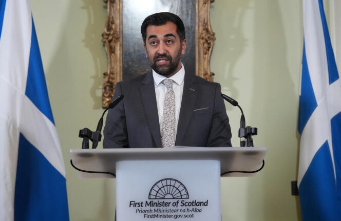  Le premier ministre écossais, Humza Yousaf, aa annoncé sa démission lors d’une conférence de presse, le 29 avril 2024 à Edimbourg.