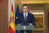 Le premier ministre espagnol, Pedro Sanchez, a annoncé qu’il restait au pouvoir, au palais de la Moncloa à Madrid, le 29 avril 2024.