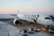 A Finnair aircraft stands still on the tarmac at Helsinki-Vantaa airport in Vantaa, Finland, on February 9, 2024.