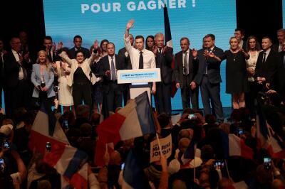 A la fin du meeting de Marine Le Pen et Jordan Bardella, à Perpignan, le 1ᵉʳ mai 2024. 