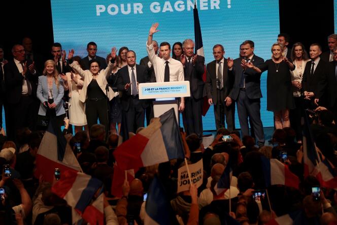 A la fin du meeting de Marine Le Pen et Jordan Bardella, à Perpignan, le 1er mai 2024. 