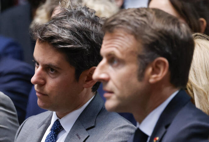  Gabriel Attal et Emmanuel Macron, à Paris, le 15 avril 2024.