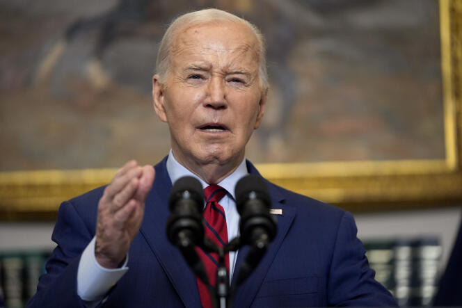 Le président Joe Biden prononce un discours sur les manifestations étudiantes contre la guerre à Gaza, dans la salle Roosevelt de la Maison Blanche, le jeudi 2 mai 2024, à Washington.