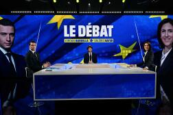 Le candidat du Rassemblement national, Jordan Bardella, et la macroniste, Valérie Hayer, avant le débat sur BFM-TV, jeudi 2 mai. 