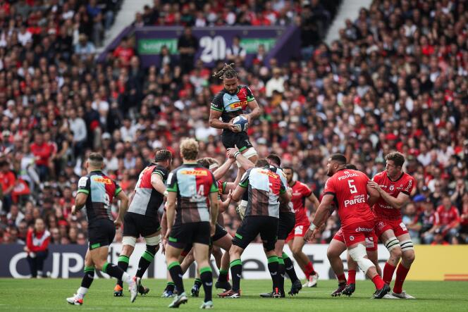 La demi-finale de la Rugby Champions Cup, entre le Stade Toulouse et les Harlequins anglais, au Stadium de Toulouse, le 5 mai 2024.