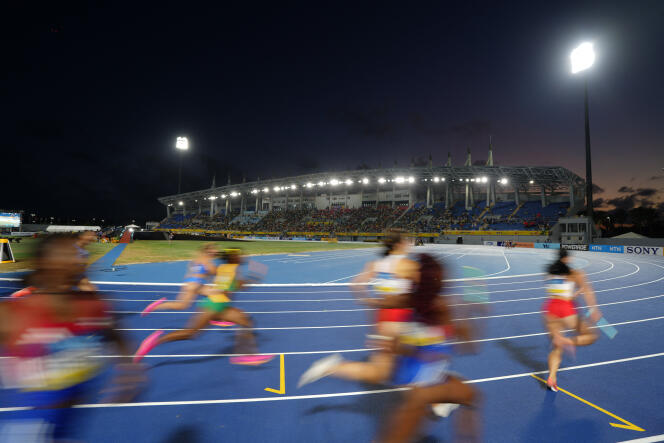 El mundial de relevos 4×100 m femenino, en Nassau (Bahamas), 4 de mayo de 2024. 