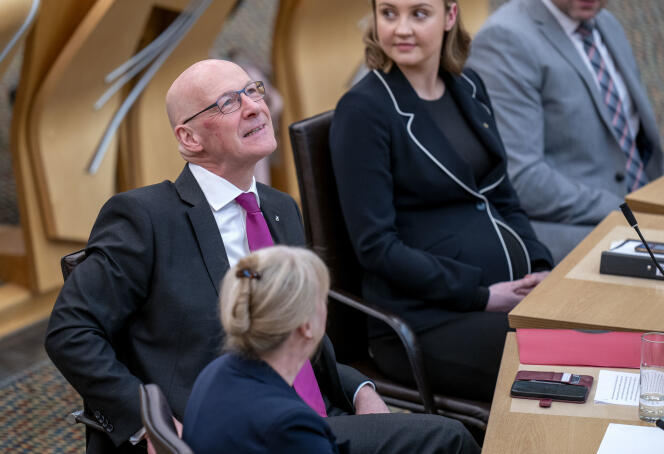 John Swinney après avoir été élu Premier ministre au Parlement écossais à Édimbourg le 7 mai 2024. 