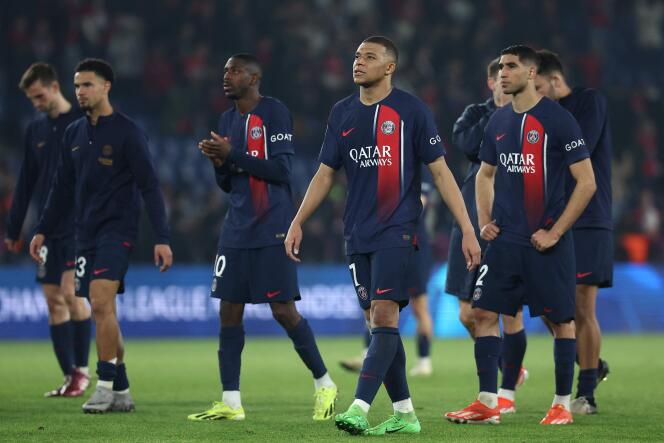 Des joueurs du PSG à la fin de la rencontre de demi-finale retour de Ligue des champions les opposant au Borussia Dortmund, au Parc des Princes, à Paris, le 7 mai 2024.