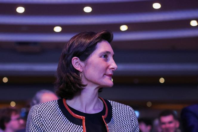 La ministre des sports et des Jeux olympiques, Amélie Oudéa-Castéra, lors d’une réunion de campagne de Renaissance pour les élections européennes, à Paris, le 7 mai 2024.