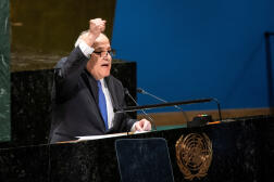 L’ambassadeur palestinien auprès des Nations Unies, Riyad Mansour, lors de l’Assemblée générale de l’ONU, à New York, le 10 mai 2024. 