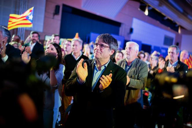 Carles Puigdemont lors d'un rassemblement électoral à Argelès-sur-Mer (Pyrénées-Orientales), le 8 mai 2024.