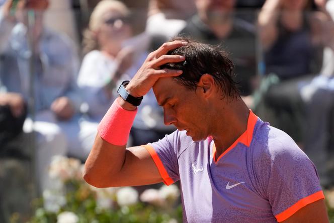 Rafael Nadal après sa défaite face à Hubert Hurkas au deuxième tour du Masters 1000 de Rome, samedi 11 mai 2024.