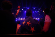 A spectator carries a European flag during the 2018 Eurovision Song Contest in Lisbon, May 10, 2018.