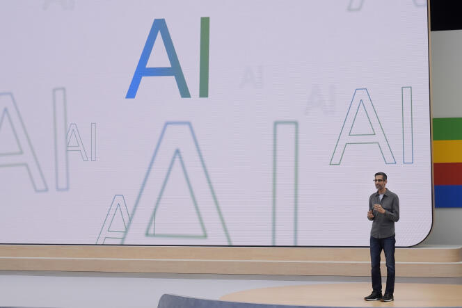 Sundar Pichai, le PDG d’Alphabet (la maison mère de Google), lors de la conférence I/O à Mountain View, aux Etats-Unis, mardi 14 mai.