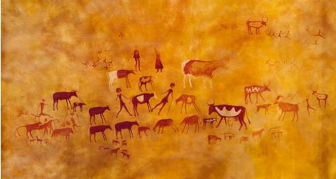 Relevé d’art rupestre, dans la région Tassili-N’Ajjer, en Algérie. Collection du musée de l’Homme, à Paris.
