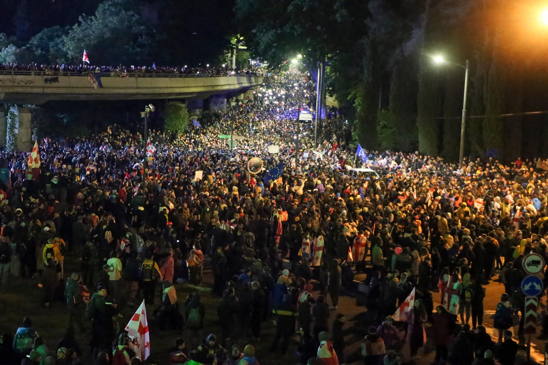 Demonstration against the "foreign influence" law, at Heroes' Square, in the center of Tbilisi, Georgia, on May 14, 2024.