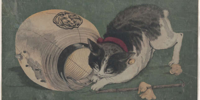 « Le Chat et la lanterne », estampe japonaise (1877).