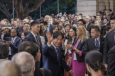 Le nouveau président taïwanais Lai Ching-te salue la foule lors de sa cérémonie d’investiture, à Taipei, le 19 mai 2024.
