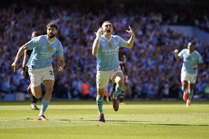 El extremo del Manchester City, Phil Foden, anotó dos goles en la victoria de su equipo contra el West Ham el domingo 19 de mayo de 2024.