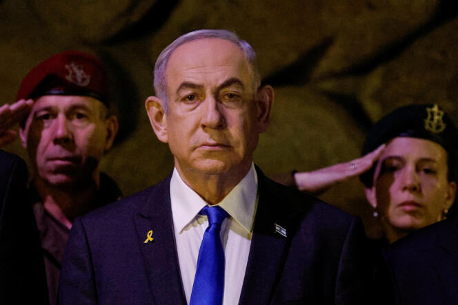El primer ministro israelí, Benjamín Netanyahu, en Yad Vashem, el Instituto Internacional para el Recuerdo de la Shoá, en Jerusalén, el 6 de mayo de 2024.