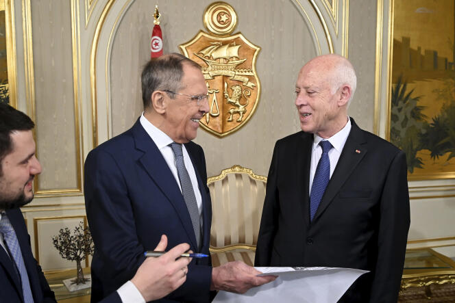 Tunisian president Kais Saied (right) and Russian foreign minister Sergei Lavrov in Tunis, December 21, 2023.