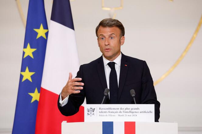 5 月 21 日星期二，埃马纽埃尔·马克龙 (Emmanuel Macron) 在爱丽舍宫向行业参与者发表人工智能演讲。