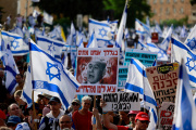 Israeli demonstrators protest in front of the Knesset, Jerusalem, May 20, 2024.