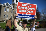 Greater Idaho Movement supporters in Enterprise, Oregon, on May 12, 2023.
