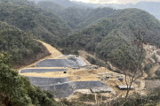 A rare earth mine is dug into the side of a mountain in Pangwa, Kachin State, Myanmar, in 2022.