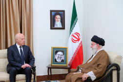 Iran's Supreme Leader, Ayatollah Ali Khamenei, receives Tunisian president Kais Saied in Tehran on May 22, 2024.