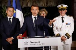 Emmanuel Macron fait un discours à Noumea, Nouvelle-Calédonie, le 23 mai 2024. 