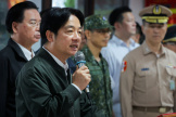 Taiwan President Lai Ching-te makes a speech during his visit to a military camp in Taoyuan, Taiwan, May 23, 2024.