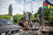A roadblock at the northern exit of the commune of Bourail, in the South Province of New Caledonia, on May 25, 2024.