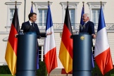 Emmanuel Macron et son homologue allemand, Frank-Walter Steinmeier, à Berlin, le 26 mai 2024. 