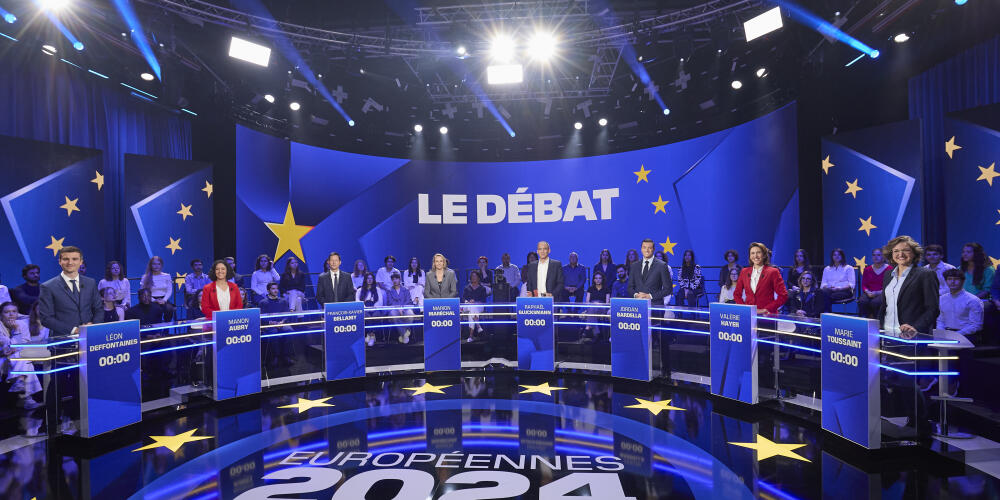 Sur le plateau d’un débat pour les élections européennes 2024, diffusé sur BFM-TV, le 27 mai 2024.