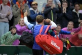 Le tennisman belge David Goffin chambre le public français après sa victoire face à Giovanni Mpetshi Perricard, le 28 mai 2024 à Roland-Garros. 