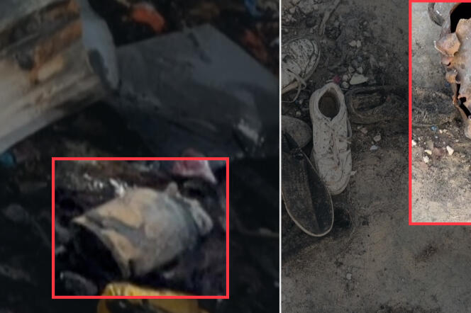 In two videos filmed on May 27, 2024, at least two visibly damaged gas cylinders can be seen in the burnt-out area.