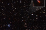 Image infrarouge du télescope spatial James-Webb de la NASA montrant une galaxie, JADES-GS-z14-0 (dans l’encadré), le 30 mai 2024.