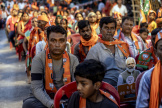 Pendant le rassemblement du dirigeant du BJP, Brajesh Pathak Ramnagar, à Varanasi (Inde), le 26 mai 2024.
