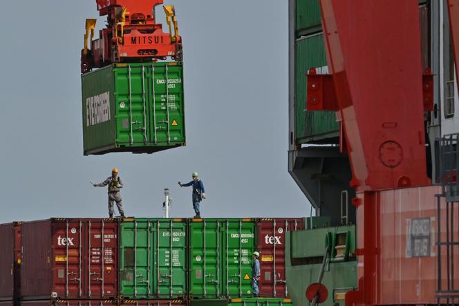 Au terminal de conteneurs d’Aomi, dans le port de Tokyo, le 22 mai 2024.