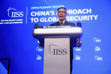 Le ministre chinois de la défense Dong Jun s’exprime lors du Dialogue Shangri-la, à Singapour, le 2 juin 2024.