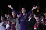 La nouvelle présidente mexicaine Claudia Sheinbaum devant ses partisans, sur la place du Zocalo, à Mexico, le 3 juin 2024.
