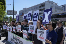 Une manifestation près du bureau présidentiel à Séoul, en Corée du Sud, le 3 juin 2024.