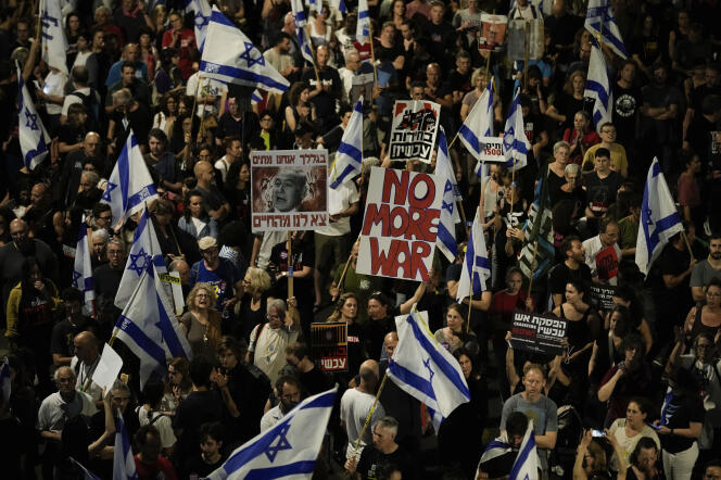 Les protestations contre le premier ministre israélien, Benyamin Nétanyhaou, à Tel-Aviv, le 18 mai 2024.