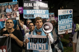 Manifestation pour demander la fin de la guerre à Gaza et le retour des otages, à Tel-Aviv, le 9 mai 2024.