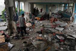 Une école de l’ONU touchée lors d’un bombardement israélien à Nousseirat, dans le centre de la bande de Gaza, le 6 juin 2024.