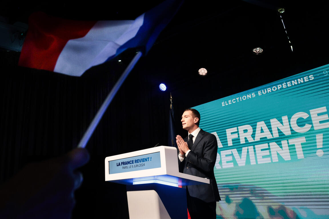 Soirée électorale du Rassemblement national, à Paris le 9 juin 2024.