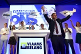 Le président du parti d’extrême droite flamand Vlaams Belang, Tom Van Grieken, à Londerzeel, en Belgique, le 9 juin 2024.