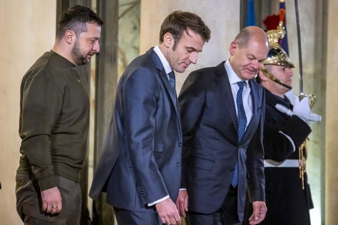 Russian officials call Macron and Scholz 'illegitimate' after EU election setbacks | WN24 1 Emmanuel Macron receives Ukrainian President Volodymyr Zelensky and German Chancellor Olaf Scholz at the Elysée Palace in Paris on February 8, 2023.