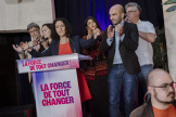 La tête de liste Manon Aubry, lors la soirée électorale de La France insoumise, à Paris, le 9 juin 2024.